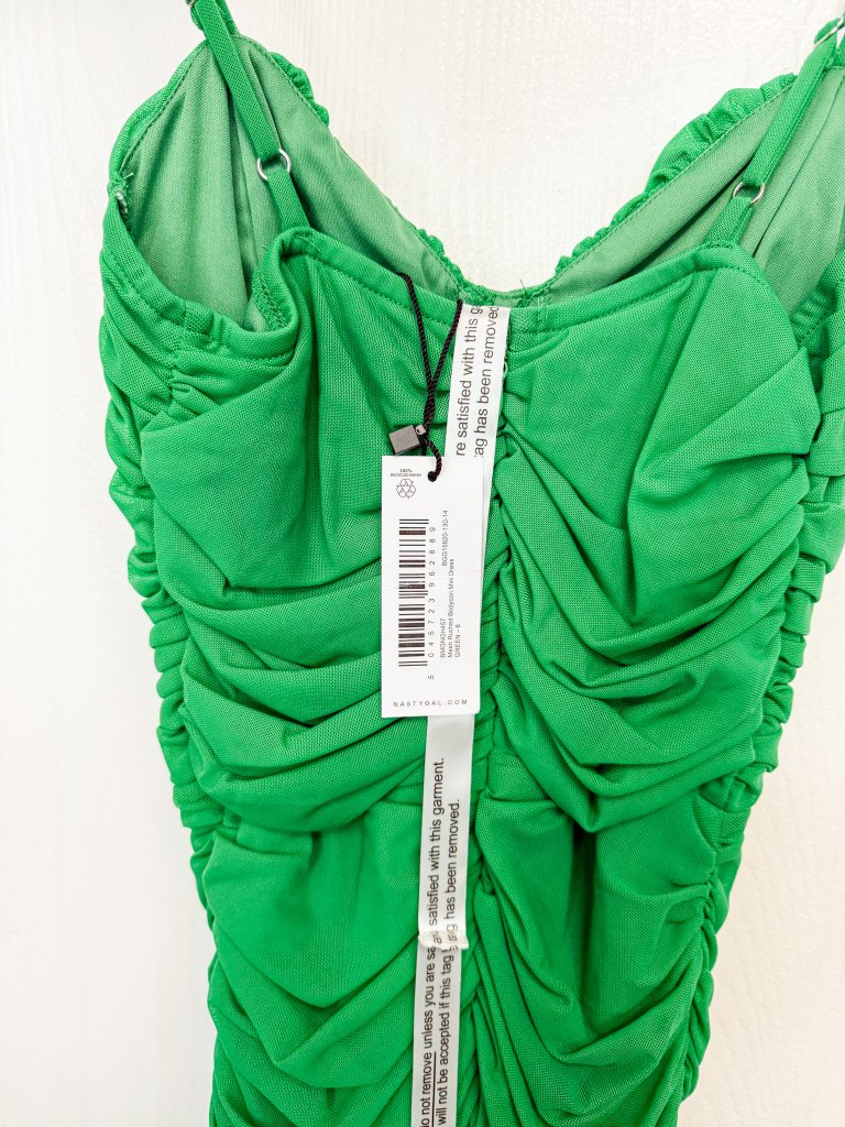 Nasty Gal Mesh Ruched Bodycon Mini Dress Green — image 4 of 5